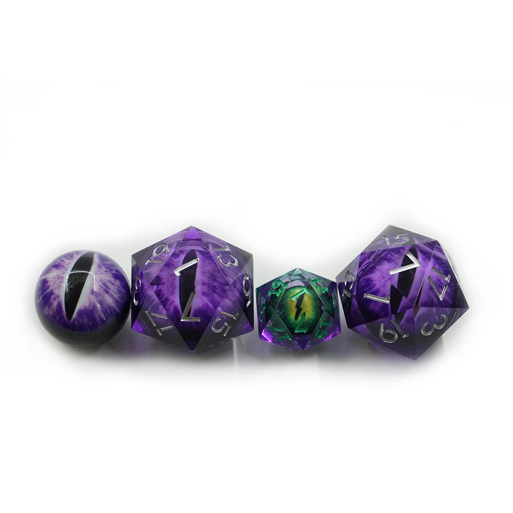 Customized Artificial Resin Purple Moving Dragon Eye DND Dice Golden Number RPG Game 33mm Single Dice