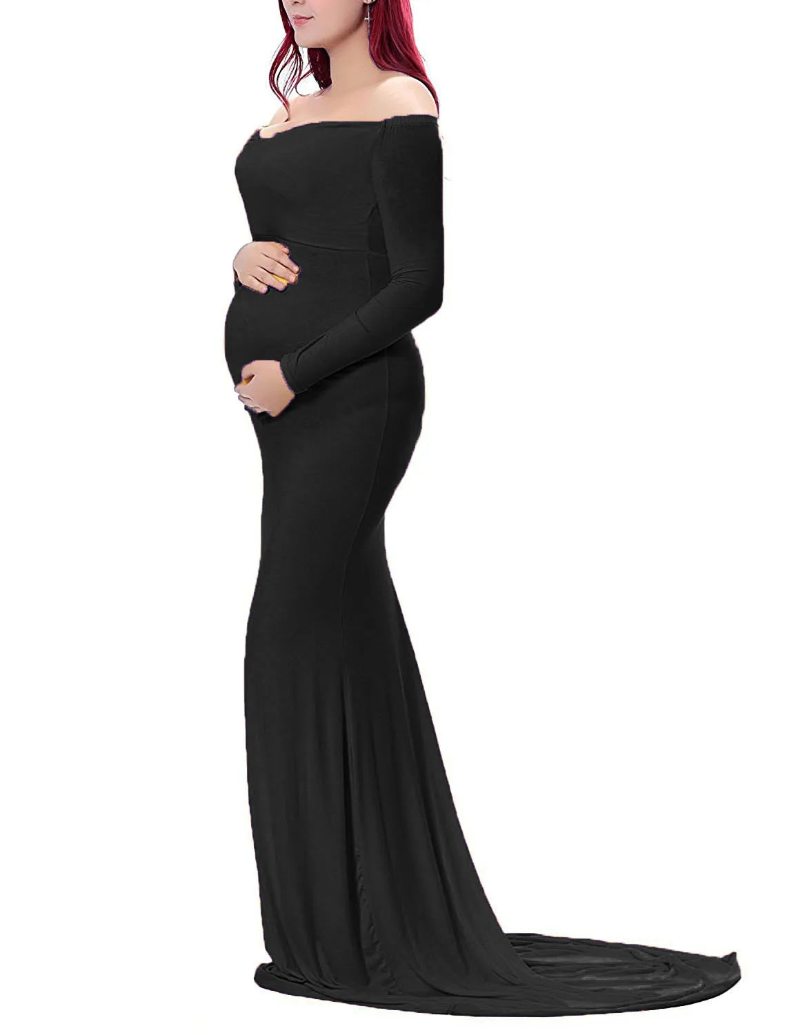 European and American Mercerized Cotton Pregnant Women's Long Skirt Dress With Round Neck for Photography