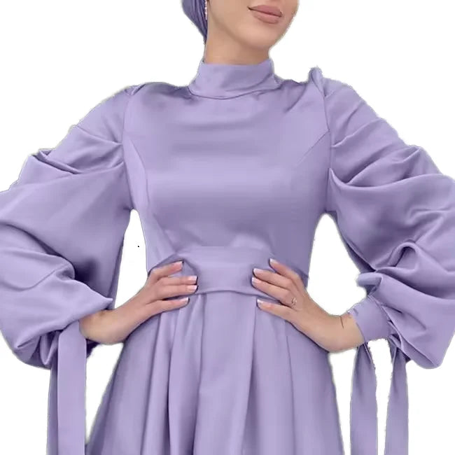 Custom Satin Elegant Hijab Dress African Women Long Sleeve Kaftan Blank Muslim Islam Dubai Turkey Modest Abaya Dresses