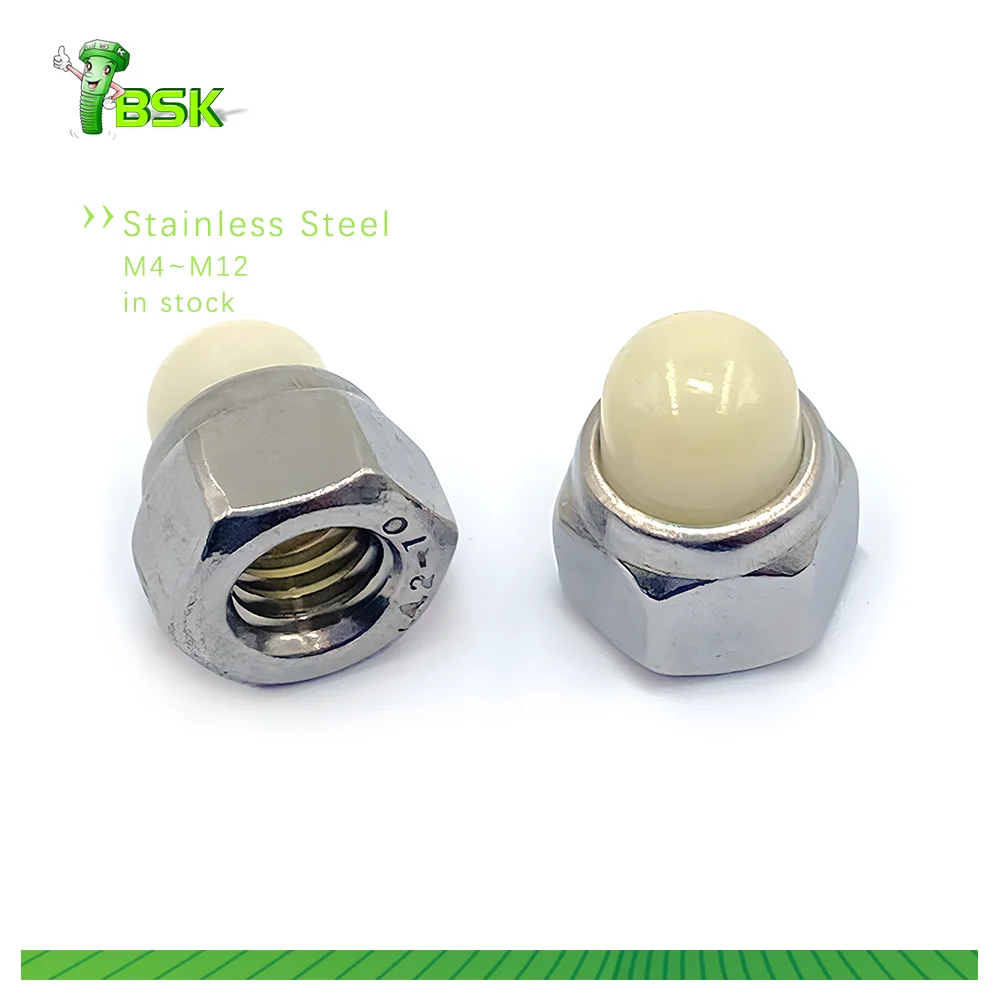 DIN 986 Metric M4 to M12 Hex Nylon Insert Domed Cap Stop Lock Nuts A2 Stainless Steel Din986 Nylock Cap Nuts