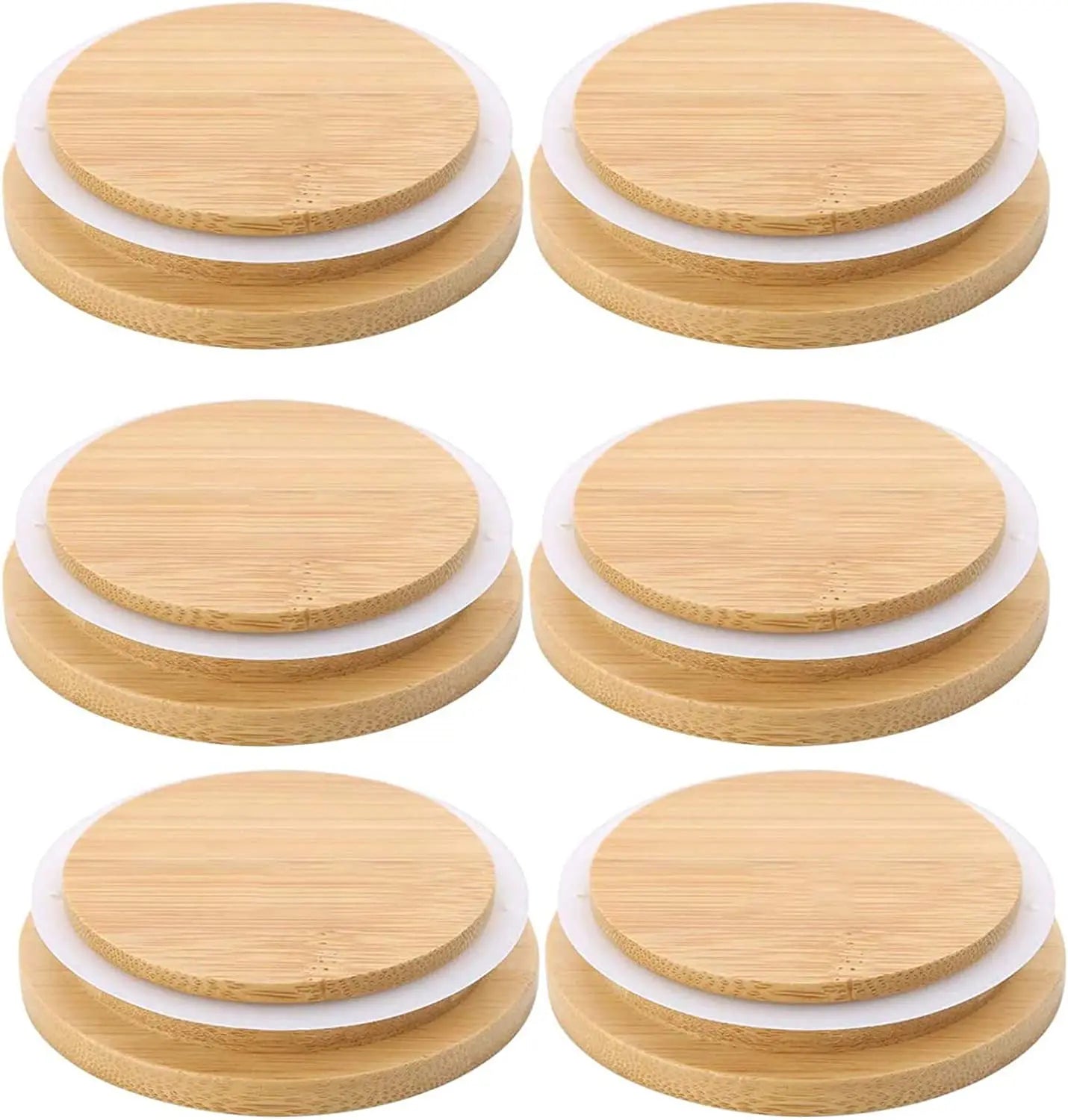 Tailai Wooden Mason Jar Lids Bamboo Mason Jar Lids Wide Mouth Storage Canning Wooden Jar Lids with Silicon Rings