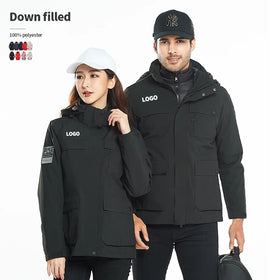 Custom Company logo Windproof Hiking Hooded Outdoor Winter Puffer Jacket Coats for Men