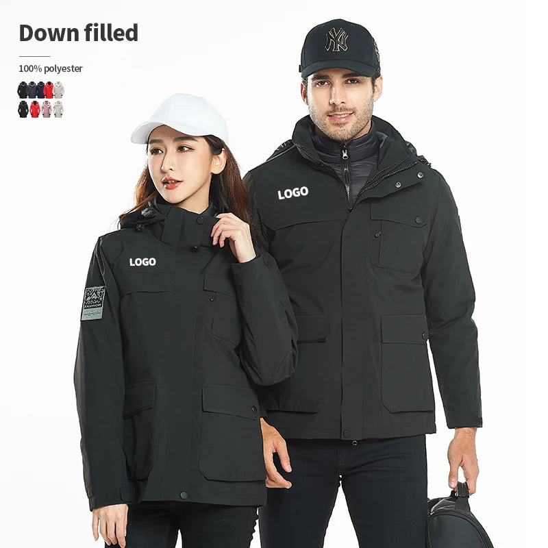 Custom Company logo Windproof Hiking Hooded Outdoor Winter Puffer Jacket Coats for Men