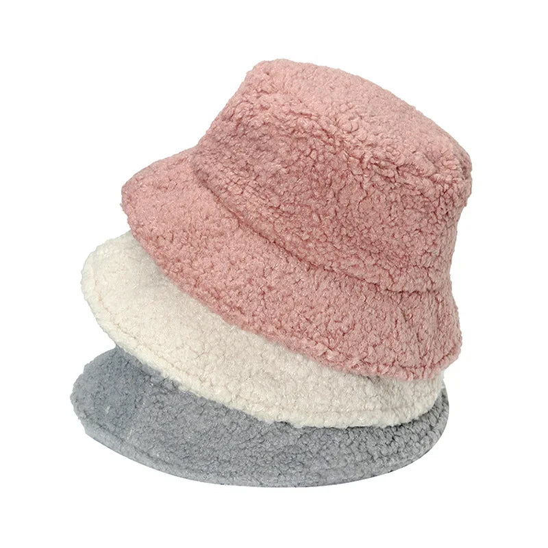 2023 Fluffy Faux Fur Warm Fuzzy Berber Fleece Adjustable String Furry Sherpa Custom Winter Bucket Hats With Strap for Kids