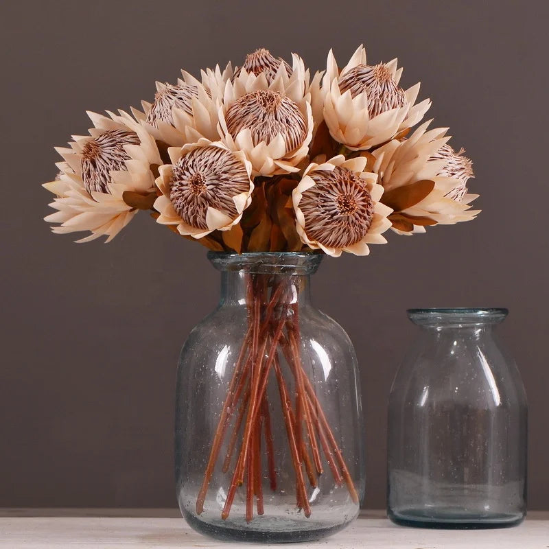 M268 DIY Wedding Bouquet Party Home Decor Tropical Flower Arrangement Artificial Silk Natural Look Faux Dried King Protea Flower