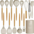 Silicone Cooking Kitchen Utensils Set Wooden Handles Silicone Turner Tongs Spatula Spoon Kitchen for Nonstick Cookware