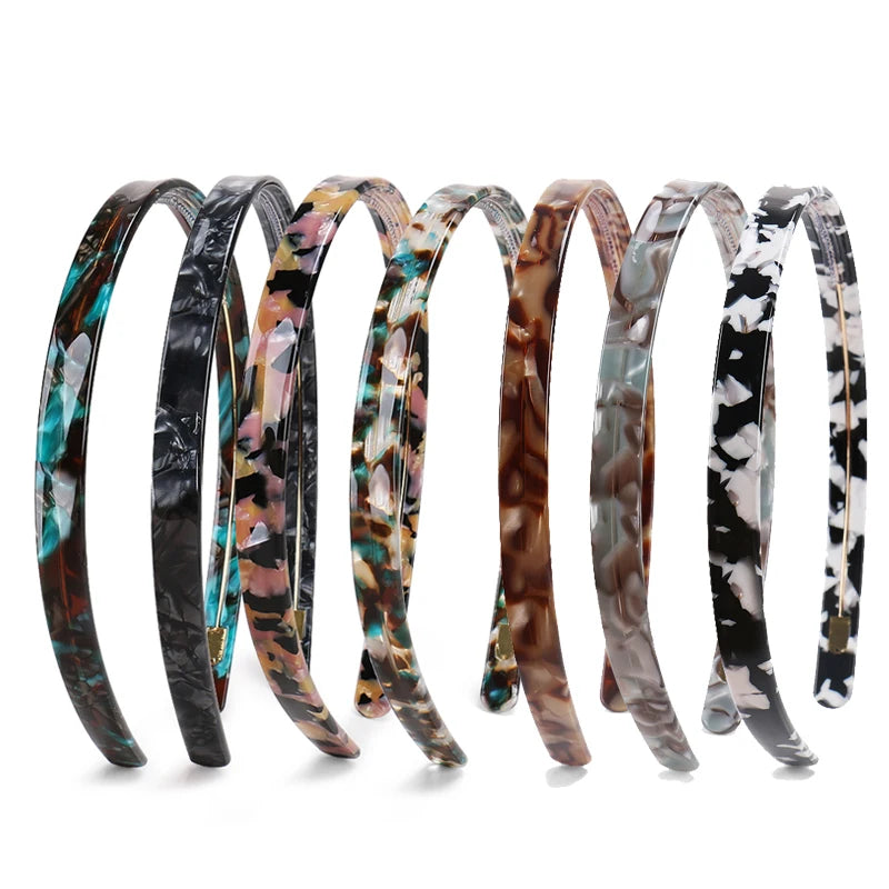 Classic Cellulose Acetate Headband 1cm Thin Skinny Headband with Non-Slip Teeth Headband for Women Girl