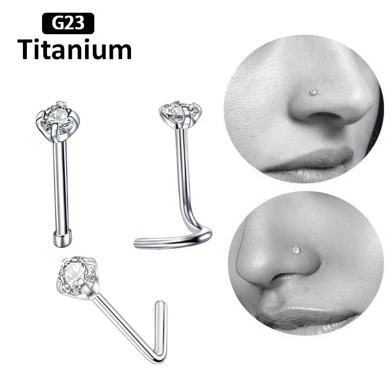 Gaby G23 Titanium Nose Piercings Nose Studs CZ Zircon  Straight bar L bar  for Fashion Jewelry Piercing Jewelry