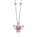 Pink Zircon Heart Charm Pendant Necklace and Sterling Silver 925 Post Earring Wedding Party Gift Jewelry Set for Women