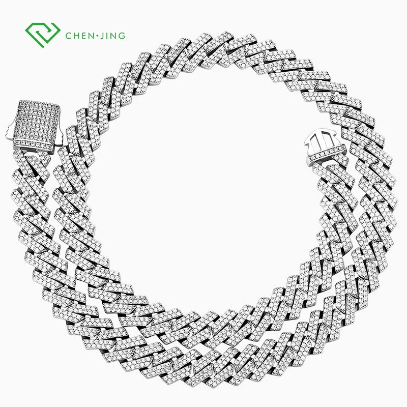 High Grade Plating Silver 10K 14K 18K White Solid Gold HPHT 6mm 8mm 10mm Lab Diamond Cuban Link Necklace