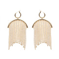 Wholesale Handmade Glass Seed Rice Beads Beaded Fan Shape Beads Tassel Dangle White Earrings for Women Jewelry Earring