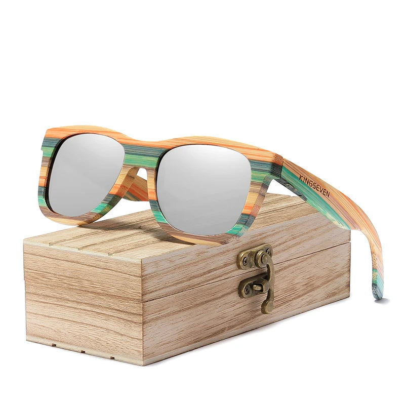 For Unisex Polarized Sunglasses Handmade Full Frame Bamboo Wooden Frames Polycarbonate Lenses Model 5915