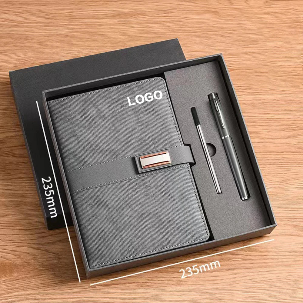 Custom A5 PU Leather Hardcover Notebook Loose-leaf Journal with Pen Promotional Gift Set for Laptops