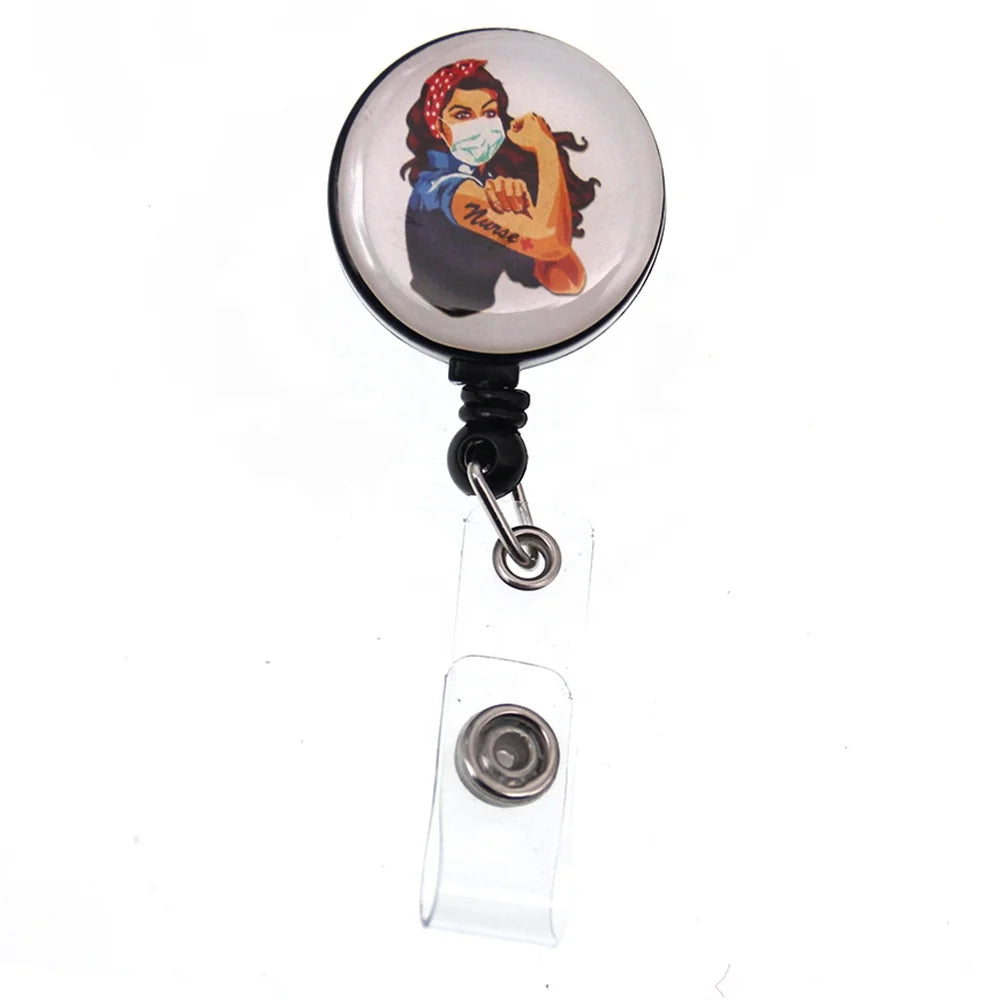 Custom Office Supply Power Nurse Name Card Retractable Epoxy ID Badge Reel for Nurse Accessories