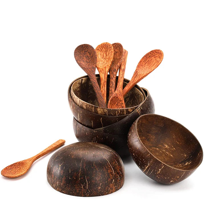 Natural Handmade Kitchen Utensils Bowl Polished Coconut Shell Bowls Set