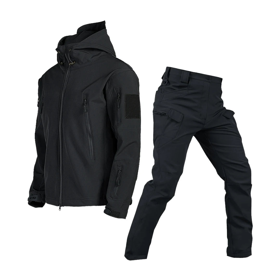 2025 Men's Outdoor Tactical Jacket Pant Membrane Bonded Waterproof Softshell Uniform Winter Outfits Jacket Pant Hooded Coat Sets