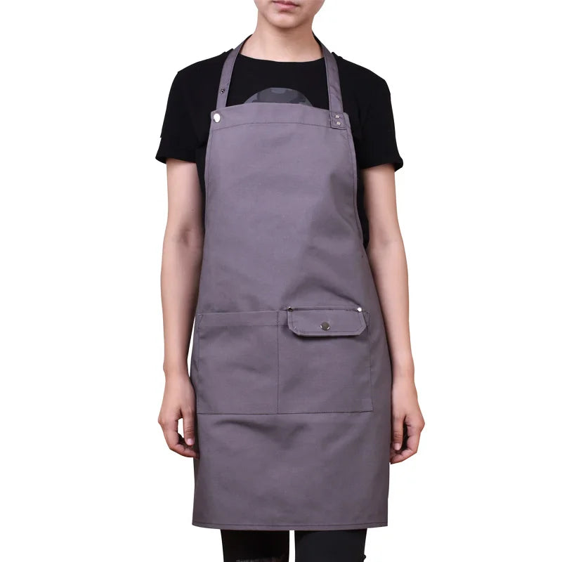 Unisex Gray Light Canvas Apron Durable Work Apron with Utility Pockets for Chef Server Artist Washable Adjustable Neck Strap