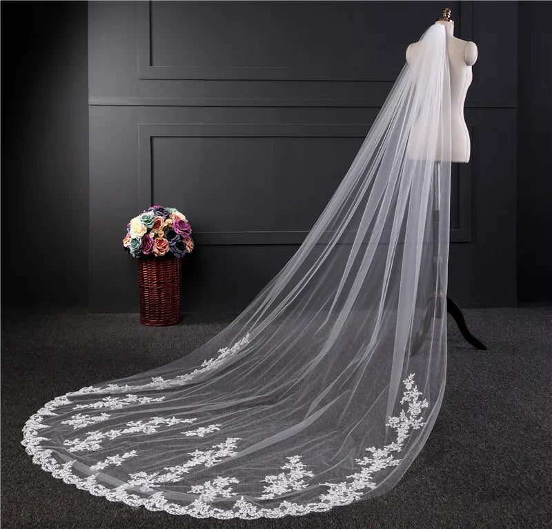 Swiss Net Bride Wedding 1.8m Wide Veil Exquisite Embroidery Row Flower Trailtail Veil Aesthetic Long Lace Veil