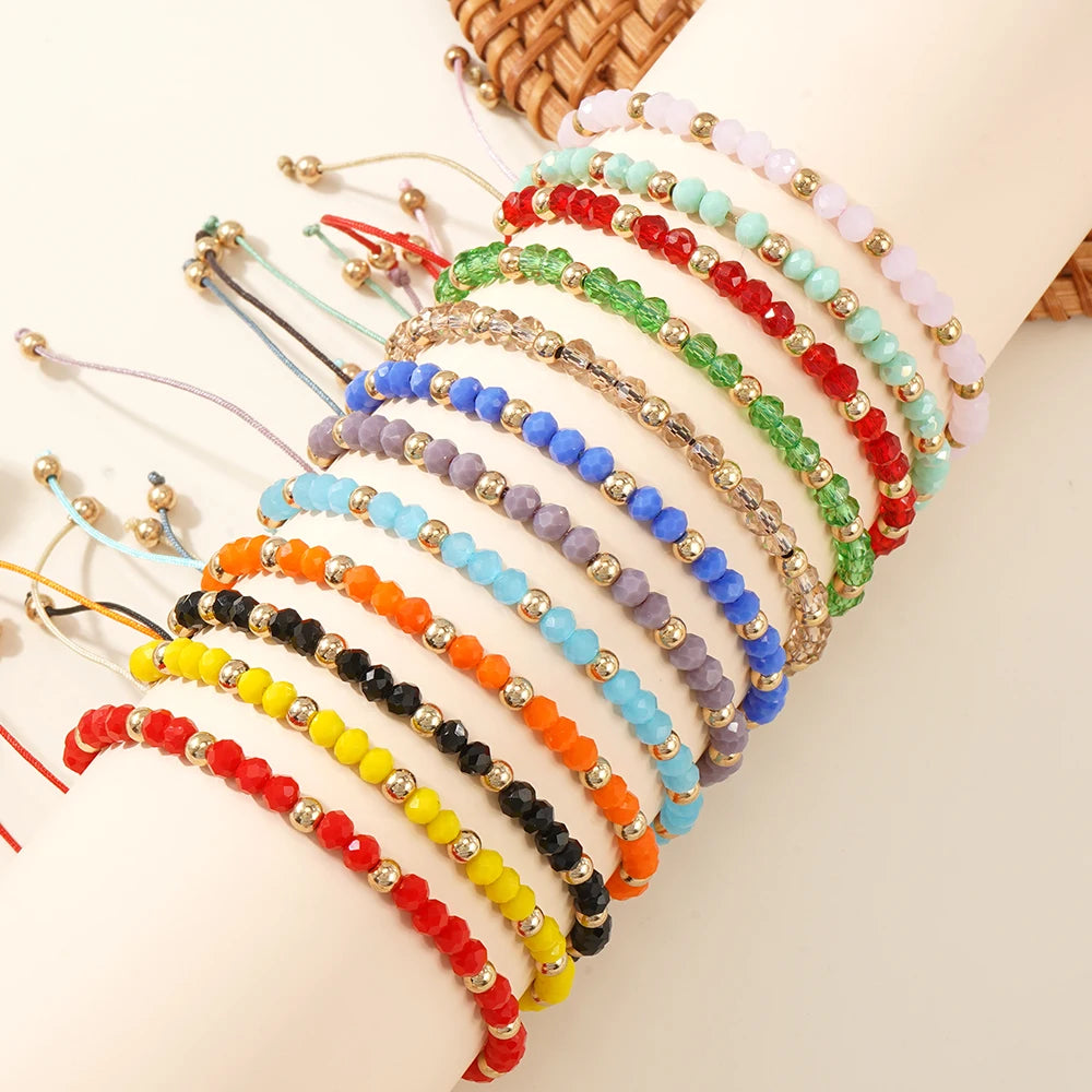 Go2boho Handmade Women's Fashion Adjustable Crystal Beads Bracelet Set Gold Plated Jewelry for Party Multi-Colored Gift