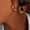 New Waterproof 18K PVD Gold Plated Twist Double Layer Hoop Earrings for Women Non Tranish Stainless Steel Circle Drop Earrings