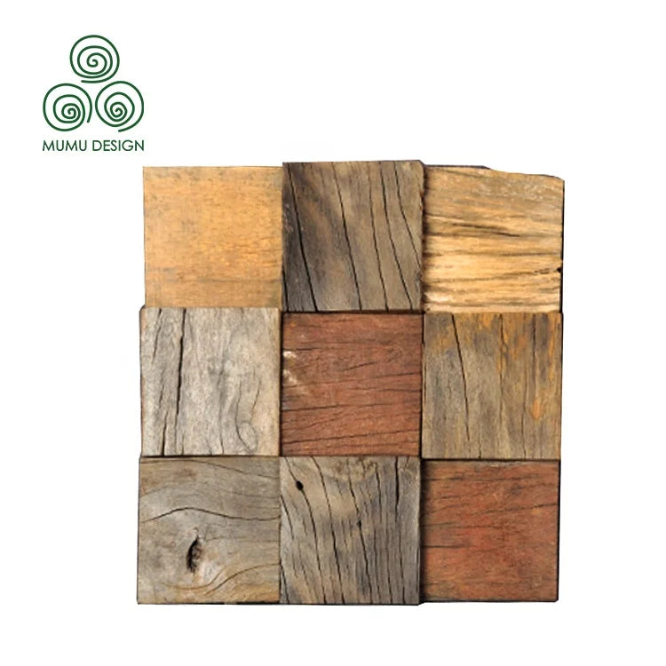 MUMU China High Quality Colorize Natural Material Wooden Cladding Interior Wall Panels 3D Wood Mosaic