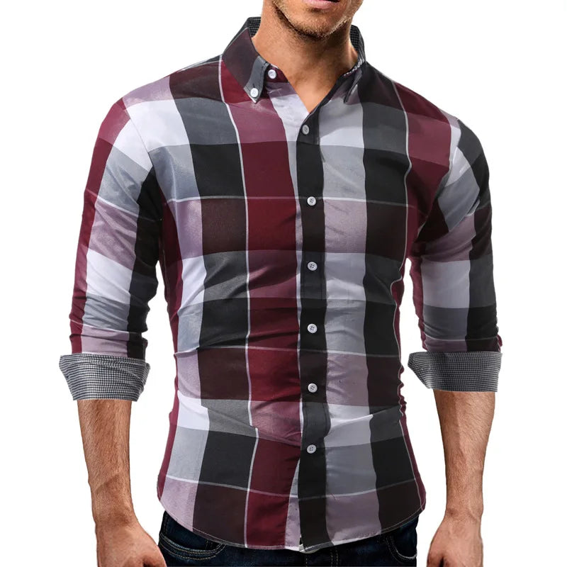 Factory Outlet Stylish Long Sleeve Single Breasted Formal Button Casual Business Social Loose Plaid Dress Shirts for Men