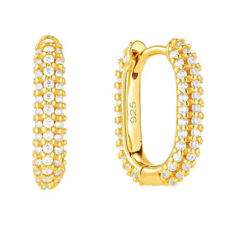 Gemnel Minimalist 925 Sterling Silver 18k Gold Diamond Mini Pave U Huggie Hoop Earrings