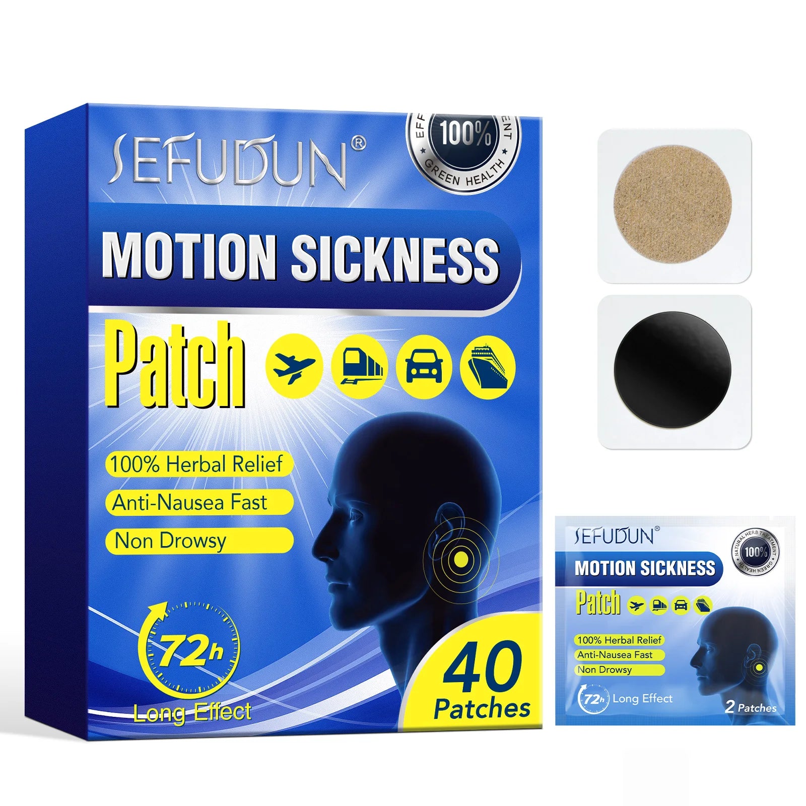 SEFUDUN Anti Motion Sickness Patches Wholesale Custom Chinese Fast-acting Motion Sickness Stickers for Kids Adulits