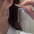 New Silver Rhinestone Long Tassel Earrings Ladies Fashion Pendant Earrings Exquisite Crystal Wedding Engagement Jewelry