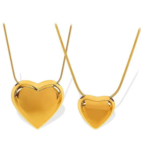 YF4014 Simple Geometry Elegant 18K Gold Plated Stainless Steel Non Tarnish Love Heart Shaped Pendant Snake Chain Hollow Necklace