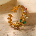 Popular New Ins 18k Gold-plated Stainless Steel Ring Leaf Opening Fashionable Versatile Titanium Steel Jewelry Ring
