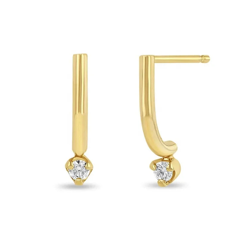 LOZRUNVE 925 Silver Curved Bar Diamond Delicate Drop Earring 14k Gold Plated Jewelry
