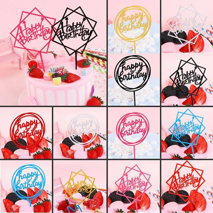 Happy Birthday Cake Topper Acrylic Home Decor Baking Cake Toppers Card Wedding Party Decor Supplies Cupcake Toppers