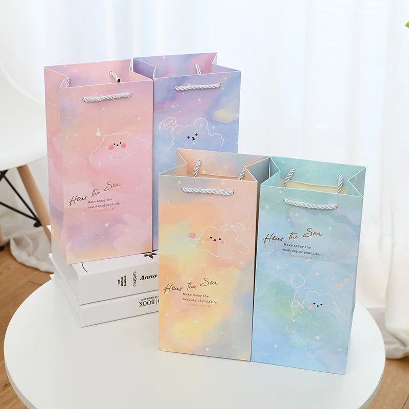 Luxury Colorful Starry Sky Paper Bag Logo Size Custom Insulation Water Cup Birthday Gift White Cardboard Packaging Paper Bag