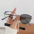 New Fashion Women's Photochromic Sunglasses Double-Color Cat Eye Print Anti-Blue Light Myopia Eyeglasses Frames
