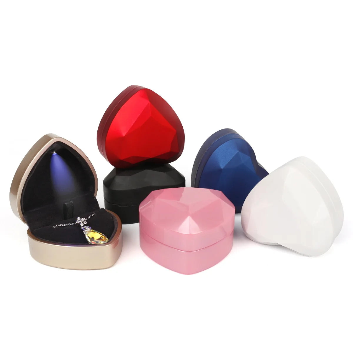 A1 Wholesale Blue Pink Red Led Light Ring Box Wedding Gift Packaging Jewelry Heart Shaped Ring Box