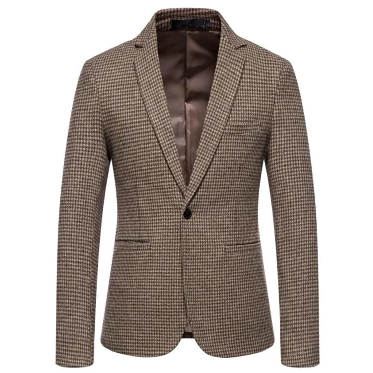 Autumn Men Casual Dress Blazer Jacket Swallow Gird Single Button Blazers Lapel Collar Pocket Suit Coat Social Clothes for Men