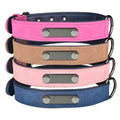 Customizable Microfiber Dog Collar with PU Leather Adjustable Stretch Resistant Anti-Lost Name Plate Tag Personalized Lettering