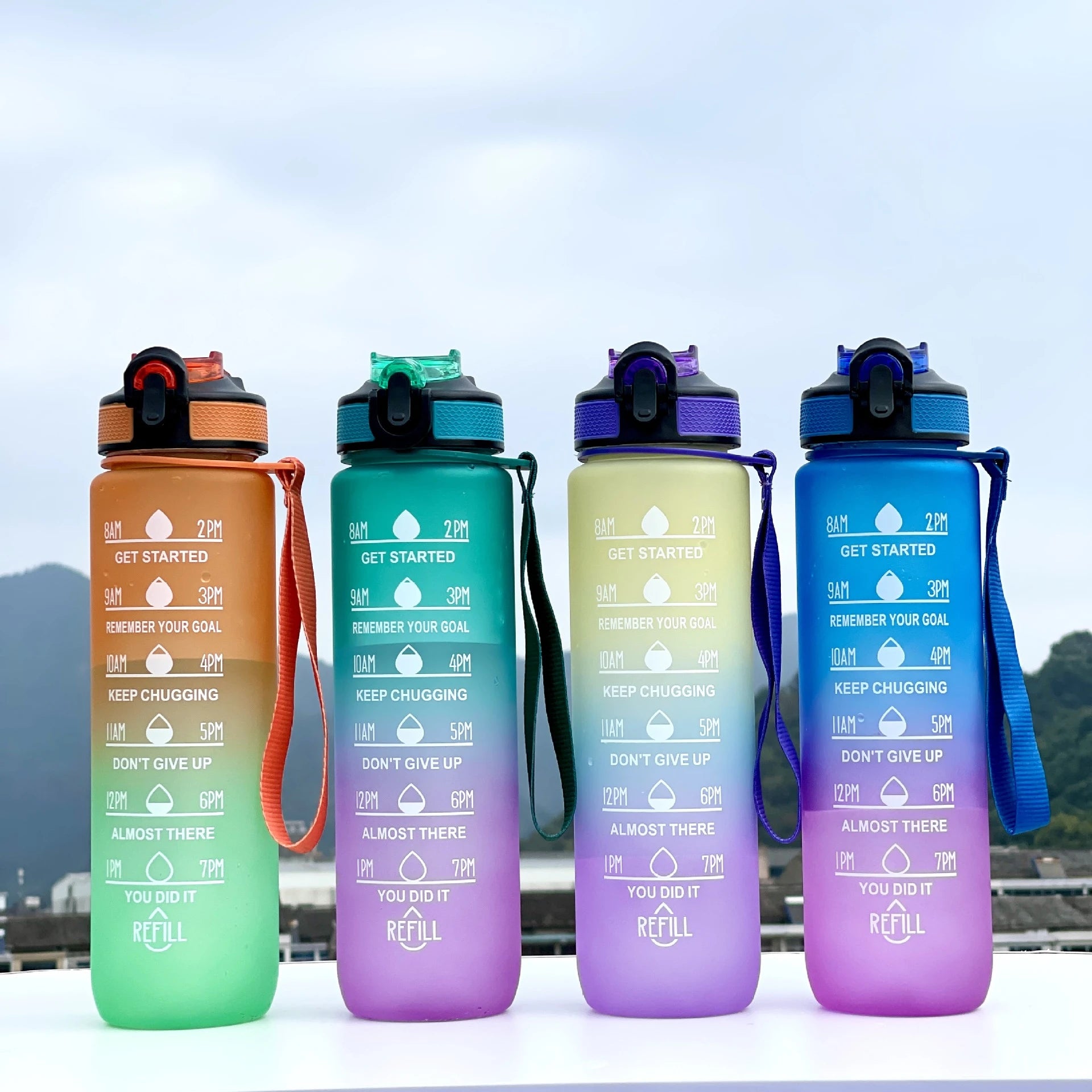 High Quality Custom Outdoor Gym Sports Running Motivational Travel 32oz 1000ml Plastic Water Bottle Bpa Free With Silicone Straw