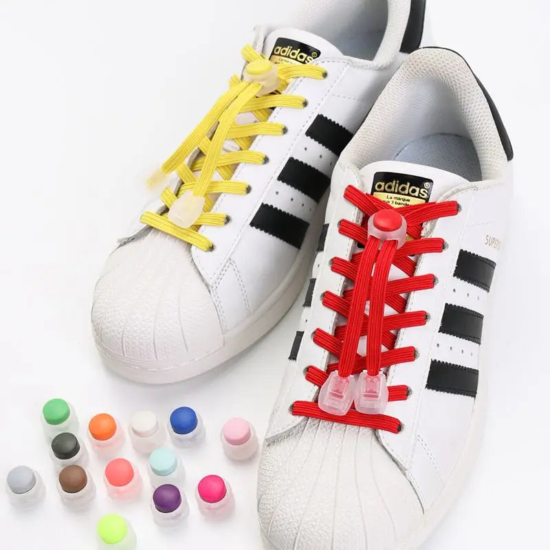 Quick Release Shoe Buckle Flat Elastic Laces for Sneakers with Round Spring Clasp Polyester Rubber Bands Ti