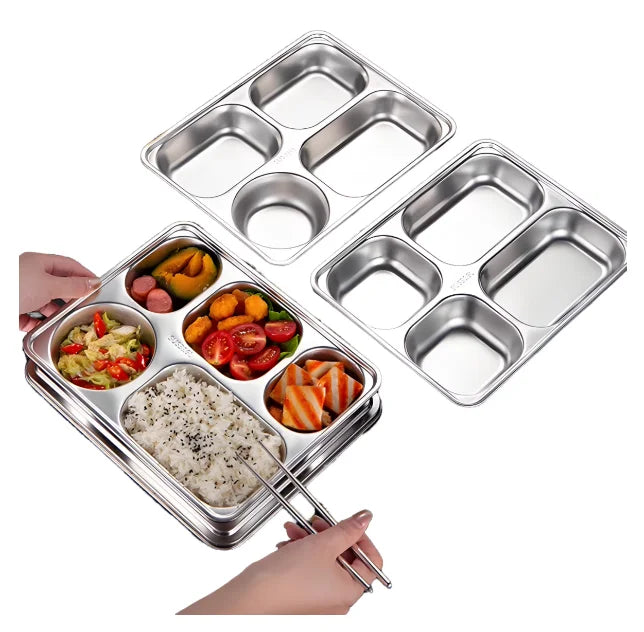 Wholesale Logo Printing Customization Dining Plate  School Tray  with Cover Lid to Separate Five-grid Rice Plate