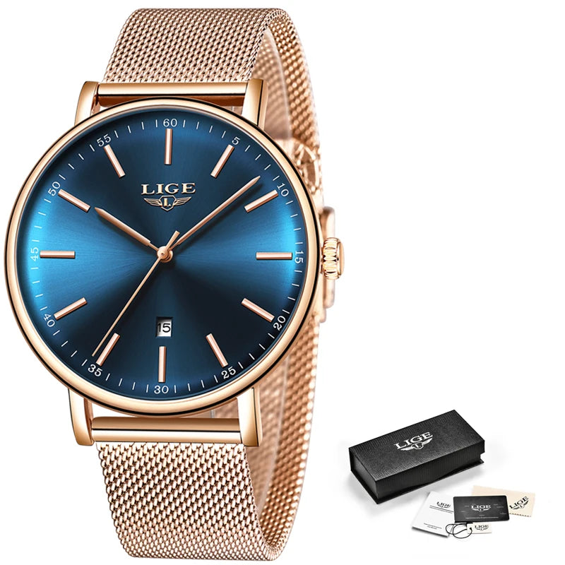 LIGE LG9908 Women Watch Luxury Waterproof  Ladies Stainless Steel Ultra-Thin Relogio Feminino Quartz Watches Sport Wristwatch