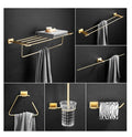 Brushed Gold Stainless Steel Five-Piece Bathroom Towel Holder & Rack Wall Mounted Accessories Set