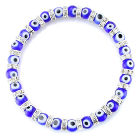 Turkish Blue Multi Color Devil Evil Eye 6mm Glass Beads Elastic Good Luck Bracelet for Women Men