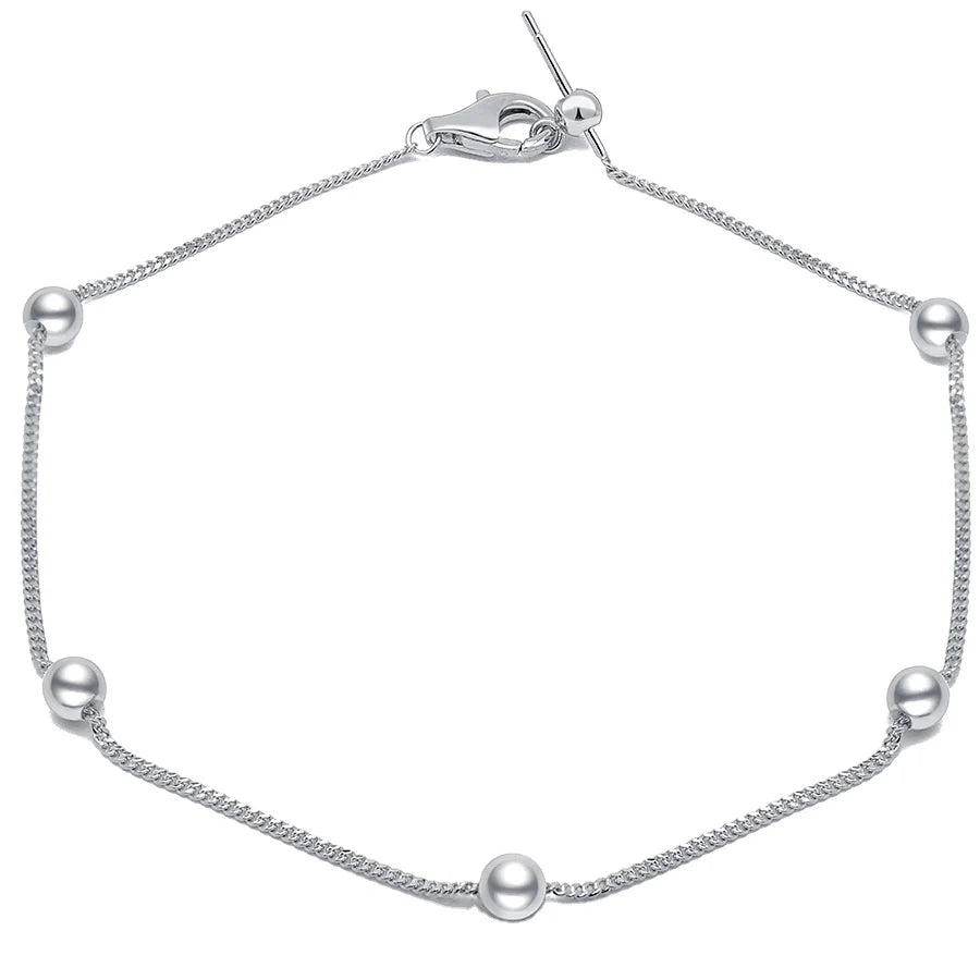 Sliding Length Adjustable Chain Bead Natural Freshwater Pearl 925 Silver Bracelet E-coating for Women