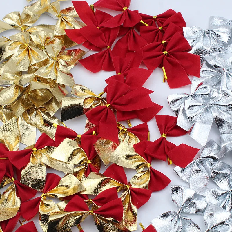 Christmas Wreaths Gift Wrapping Supplies Mini Red Gold Silver Christmas Tree Wreath Bows Bowknot