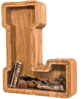 TaiLai Custom Personalized Wooden Box Shape Piggy Bank with Your Name Text a Z Cute Small Anti-Theft Environment-Friendly Gift