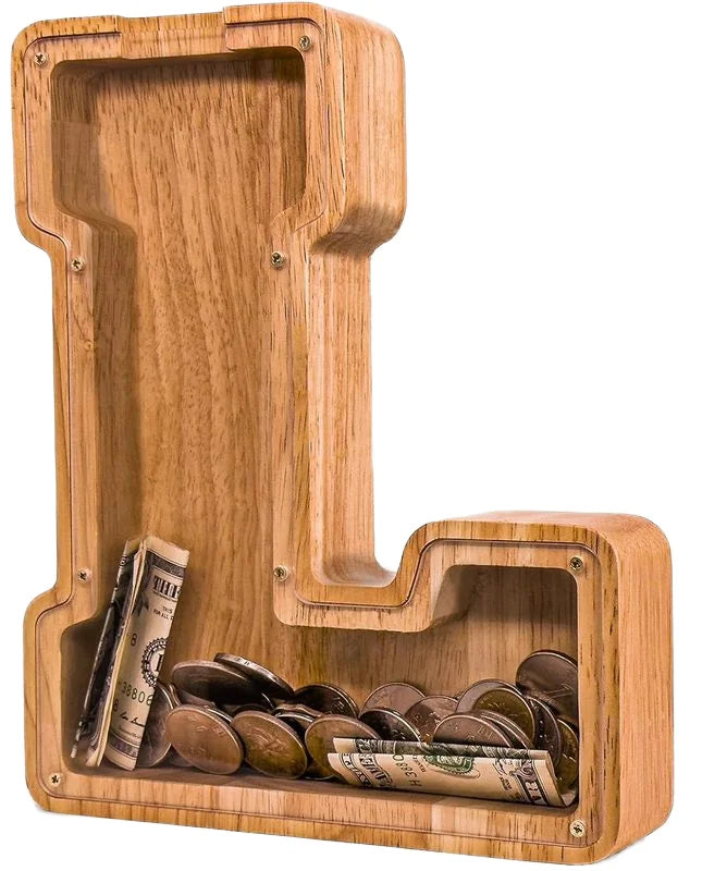 TaiLai Custom Personalized Wooden Box Shape Piggy Bank with Your Name Text a Z Cute Small Anti-Theft Environment-Friendly Gift