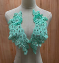 Flat Embroidered Sequin Pair Flower Lace Trim on Wedding Bridal