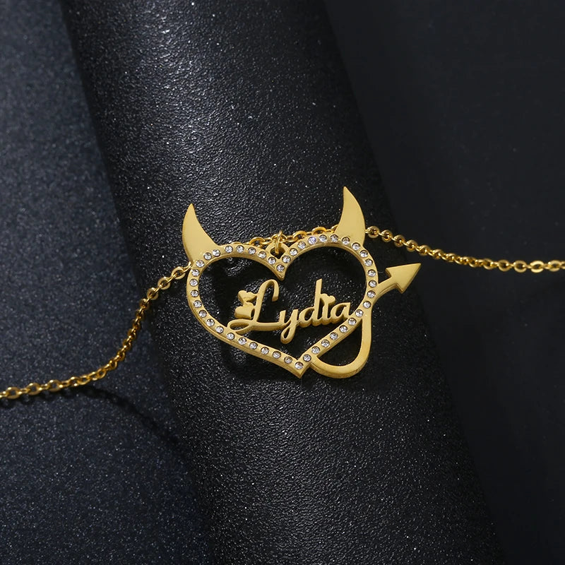 Stainless Steel Necklaces Wholesale Cute Luck Heart Necklace Tiny Choker Name Plate Necklace Pendant